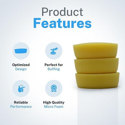 S.M. Arnold High-Performance Speedy Foam Yellow Curved Edge Buffing Pads - 3-1/2 Inch, Micro Foam, Loop Backing, Pack of 3 - Ideal for Auto Detailing, Paint Correction, and Scratch Removal