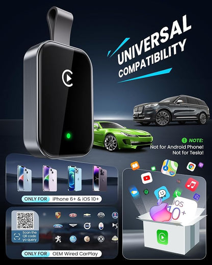 High Tech Wireless CarPlay Adapter for Apple-Super Mini Edition | Easy to Upgrade Wired Car Play to Wireless | Latency-Free in-Dash Navigation GPS Dongle for iPhone iOS 10+(Silver Gray)