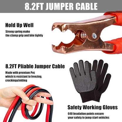 Car Roadside Emergency Kit, Portable Auto Air Compressor Tire Inflator, Jumper Cable, Car Emergency Kits for Teenagers, Black