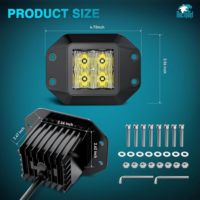 Nilight Flush Mount LED Pod Lights 2 PCS 4.7 Inch 4LED Flood Beam Backup Reverse Offroad Driving Bumper Work Grill Light for Truck ATV UTV