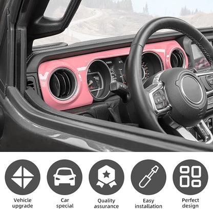 Dashboard Decorative Panel Cover, Center Console Trim Cover Kit for 2018-2023 Jeep Wrangler JL JLU & Jeep Gladiator JT(Pink)
