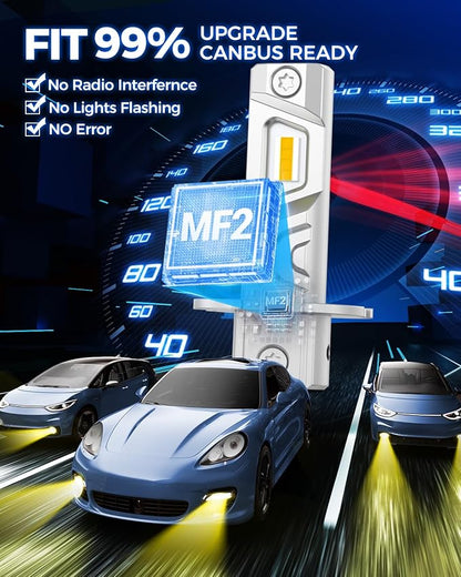 Marsauto H3 Yellow Led Fog Light Bulb, 600% High Bright H3LL Fog Lights Led, 12,000LM 3000K Amber Yellow LED Fog Lights, 1:1 Mini Size Upgraded CSP Chips H3 Fog Bulb, Side Marker Parking Light Combos