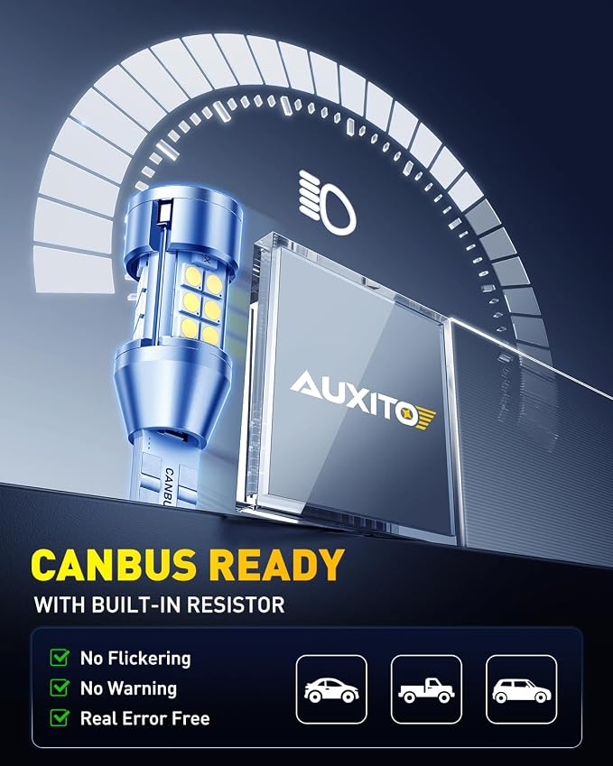 AUXITO 912 921 LED Reverse Light Bulbs, 800% Ultra Bright T15 W16W 906 904 LED Backup Lights with 3030-Chipsets, CANBUS Ready Plug and Play with Cooling Fan for Back Up Reverse Tail Light, Pack of 2