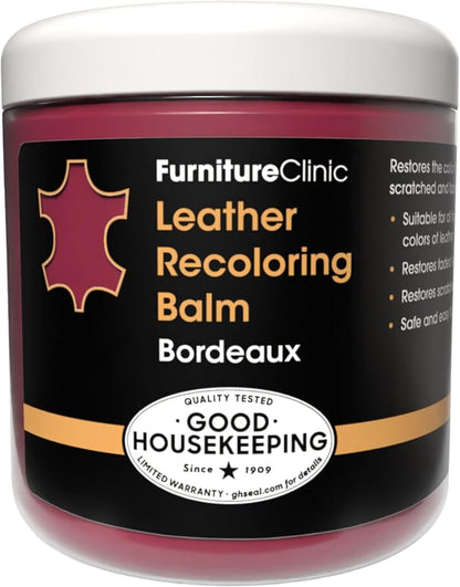 Furniture Clinic The Original Leather Recoloring Balm | Bordeaux Leather Dye | Repair Scratched, Faded, & Worn Leather | Restore Your Leather Couches, Sofas, Car Seats| 250 ml / 8.5 fl oz