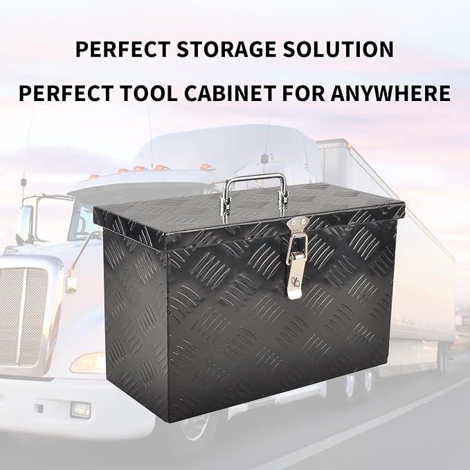 16" Aluminum Truck Bed Tool Box 5 Bar Tread Pick Up Truck Bed RV Storage Organizer with Top Handle Waterproof Lock and Keys - Black(16"x7.5"x10")