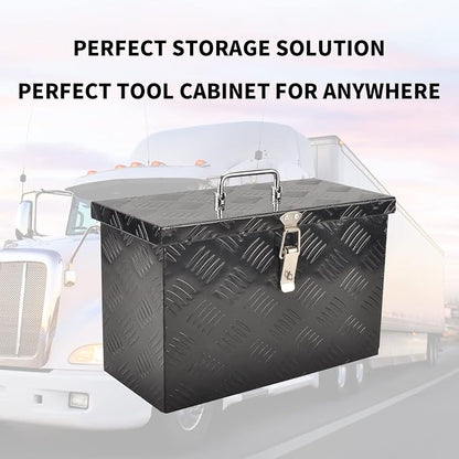 16" Aluminum Truck Bed Tool Box 5 Bar Tread Pick Up Truck Bed RV Storage Organizer with Top Handle Waterproof Lock and Keys - Black(16"x7.5"x10")