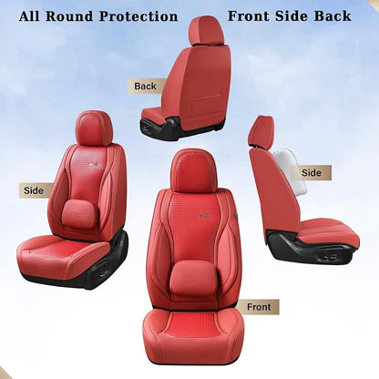 Coverado Seat Covers, Car Seat Covers Front Seats, Waterproof Nappa Leather Auto Seat Cover with Lumbar Head Pillow, Red Seat Covers Carseat Cover Universal Fit for Most Cars