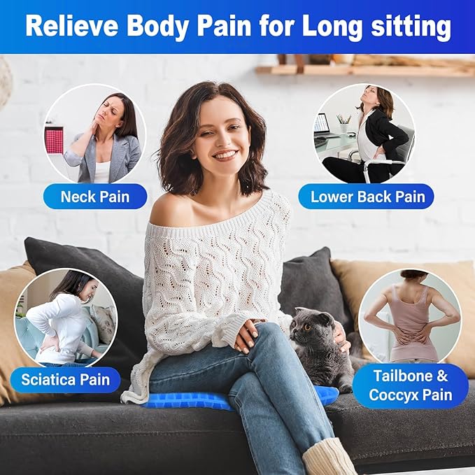 Gel Seat Cushion for Long Sitting Pressure Relief(Super Large & Thick) - Gel Cushions for Office Chairs - Tailbone Pain Relief Cushion, Sciatica & Back Support, Wheelchair Cushions & Car Seat Cushion