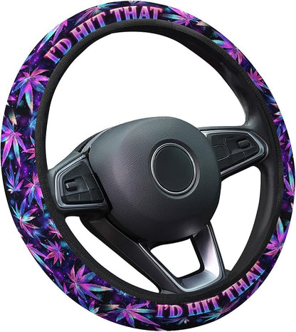 GENANY Green Leaf Steering Wheel Cover, Non Slip Polyester Car Wheel Protector for Car SUV Truck, Universal 15 Inch