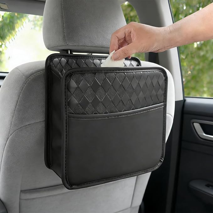 Mandark Car Seat Back Organizer, PU Leather Vehicle Backseat Hanging Storage Pocket, Multipurpose Auto Travel Essentials Accessories for Kids & Adults, Universal for Most Cars (Style 3-Black)