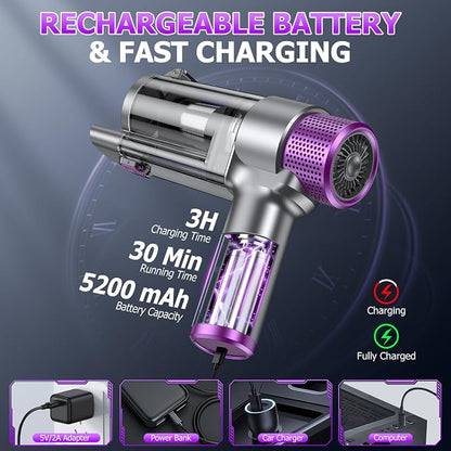 EYYA Handheld Car Vacuum Cleaner Cordless, 16000PA Powerful Hand Held Vacuum Cordless Rechargeable, 4-in-1 Portable Mini Vacuum & Air Duster with Multi-Nozzles and LED Light for Car Home Office
