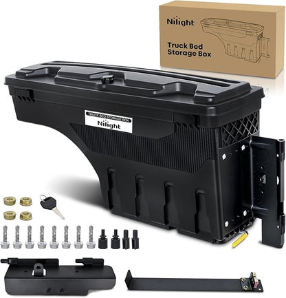 Nilight Truck Bed Tool Box Right Passenger Side Truck Tool Box Fit for Ford F-250/350 Super Duty 1999-2016 ABS Swing Case Truck Bed Storage Box with Lockable Lid Waterproof Wheel Well Toolbox Balck