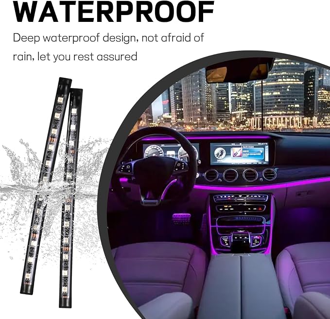 Car LED Strip Light, 12V 24 LED Interior Atmosphere Lights Under Dash Ambient Night Light, Universal Auto Interior Decorative Lamp with USB Port, Truck SUV Car Accessories (Pink Purple, USB)