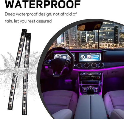 Car LED Strip Light, 12V 24 LED Interior Atmosphere Lights Under Dash Ambient Night Light, Universal Auto Interior Decorative Lamp with USB Port, Truck SUV Car Accessories (Pink Purple, USB)