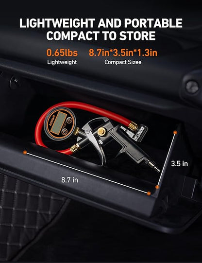 AstroAI T1 Digital Tire Pressure Gauge with Inflator, 3-250 PSI Air Chuck with Pressure Gauge, Heavy Duty with Quick Connect Coupler, Calibrated to ANSI B40.7 Grade 2A
