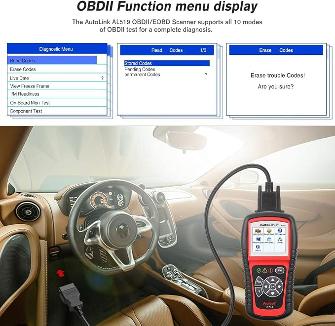 Autel AutoLink AL519 OBD2 Scanner, Professional Mechanic OBDII & CAN Car Diagnostic Scan Tool, Code Reader for Check Engine Light, One-Click Smog Check, DTCs Lookup, Upgraded Ver. of AL319/ MS309