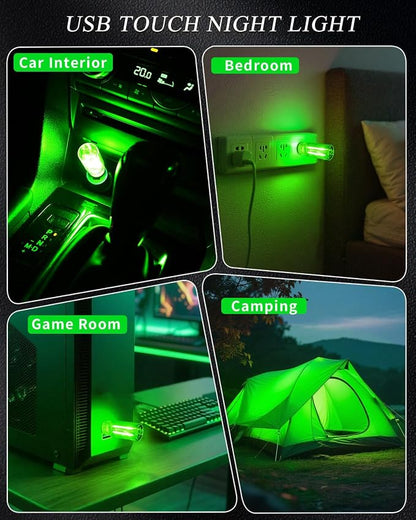 USB Light Touch Dimmable Retro USB Led Lights for Car,Mini USB Light Bulb Ambient Lighting for Car Bedroom Party Christmas Hallway Camping,Green 2Pack
