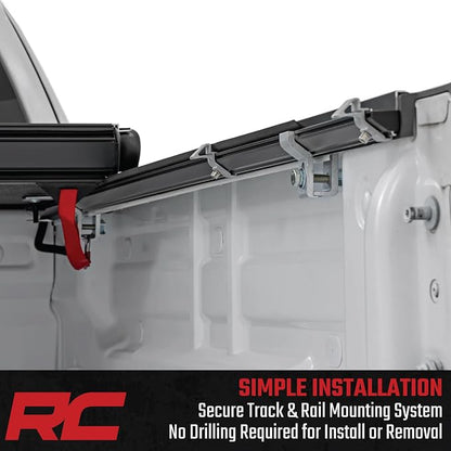 Rough Country Hard Low-Profile Tri-Fold Tonneau Cover for Chevy Colorado & GMC Canyon (2015-2026) - Low-Profile Aluminum Truck Bed Cover, Fits 6' Bed