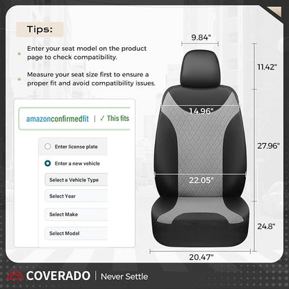 Coverado Car Seat Covers, 2 Seat Waterproof Seat Covers for Cars, Leather Driver Seat Covers, Front Car Seat Protectors Automotive Seat Cushions Universal Fit for Most Sedan, SUV, Truck, Black & Gray