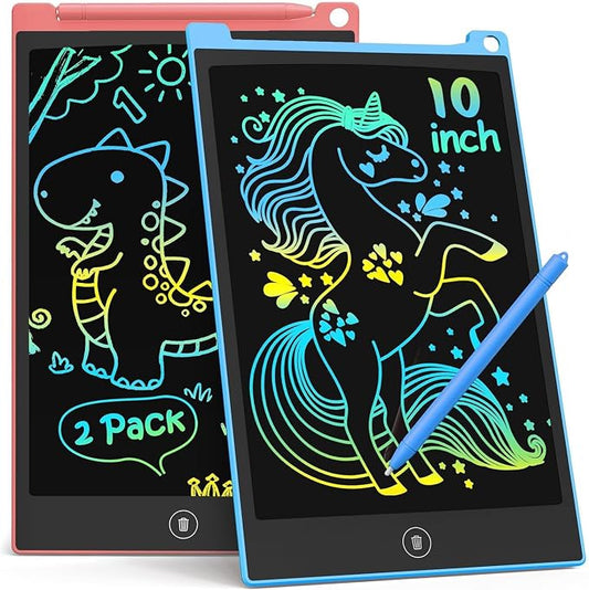 TECJOE 10 Inch 2 Pack LCD Writing Tablet, Colorful Doodle Board Drawing Tablet for Kids, No Mess Toddler Travel Learning Toys, Christmas Birthday Gifts for 3 4 5 6 7 8 Year Old Boys Girls Preschooler
