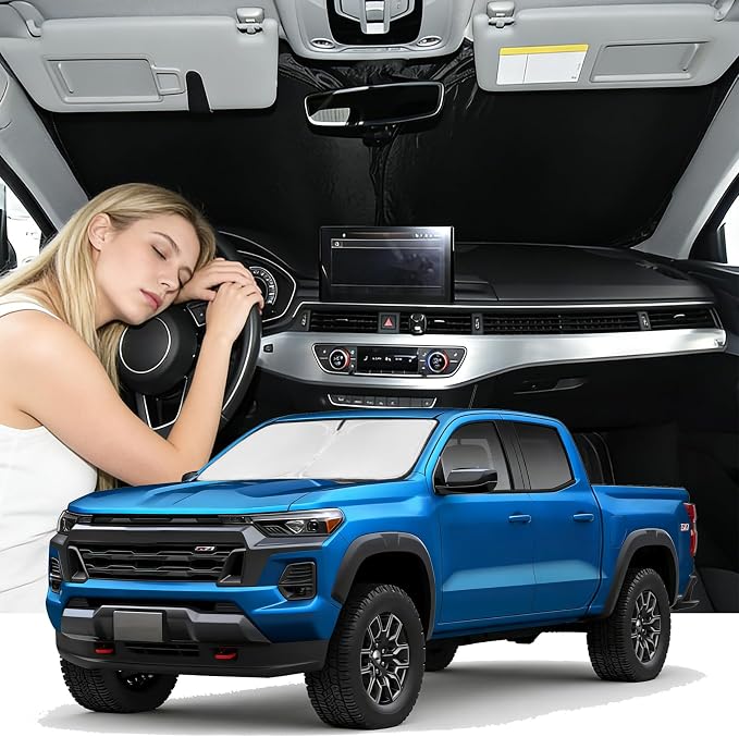 Windshield Sunshade for Chevy Colorado 2023-2026 Sun Shade Windshield Upgrade 4 Layers Blocks UV Rays Custom Fit Colorado Car Window Shade Front Windshield Sun Visor Keep Cool Foldable Car Accessories