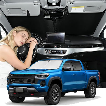 Windshield Sunshade for Chevy Colorado 2023-2026 Sun Shade Windshield Upgrade 4 Layers Blocks UV Rays Custom Fit Colorado Car Window Shade Front Windshield Sun Visor Keep Cool Foldable Car Accessories