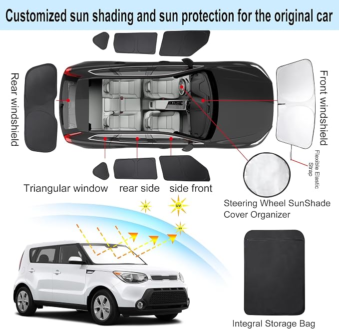 TINGLU Window Shades for Kia Soul 2014-2019 8PCS Accessorie Car Side Full Windows Rear Triangular Windshield Sun Shade Sun UV Rays & Privacy Protection for Camping,Napping,and Relaxing