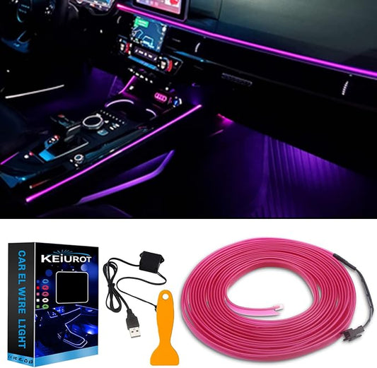 El Wire Purple Neon Lights 16FT/5M Car Interior Led Strip Light USB 5V for Car Garden Party Decoration