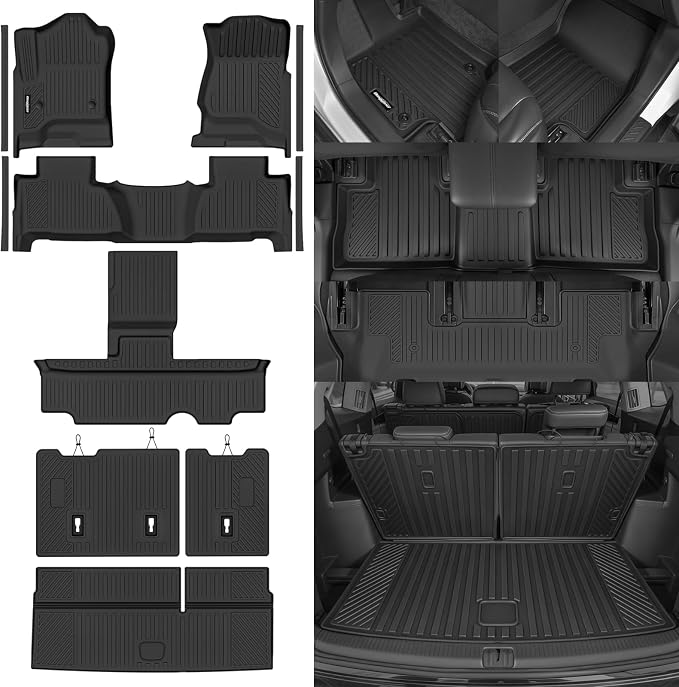Floor Mats for 2015-2020 Chevrolet Tahoe/GMC Yukon 8 Seat Bench Seats, Trunk Mat and 2nd/3rd Backrest Mat & Door Sill Guard All Weather TPE Protector for Chevy Tahoe Accessories