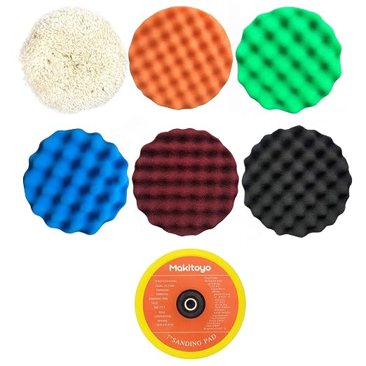 Makitoyo 7PCS 7 Inch Buffing Polishing Pads Kit,5pcs Polishing Sponge,1 pc Wool Pad,Waxing Buffing Pad Kit for Car