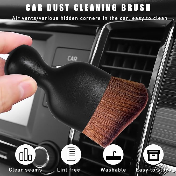Dickno 2PCS Car Interior Dust Brush, Soft Scratch Free Auto Detailing Brushes, Universal Vehicle Interior Cleaning Tool for Automotive Dashboard, Air Vents, Leather (Dark Brown)
