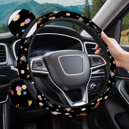 GENANY Chicken Steering Wheel Cover, Non Slip Polyester Car Wheel Protector for Car SUV Truck, Universal 15 Inch