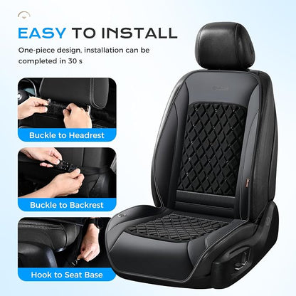 Coverado 12V-24V Ventilated Cooling Car Seat Cover Front Seat, Upgraded 3 Adjustable Wind Speeds Long Lasting Coolness Summer Driving Seat Cushion Universal Fit for Car SUV Truck, Classic Black