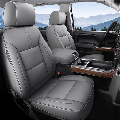 Coverado Chevy Silverado Seat Covers Full Set, Faux Leather Car Seat Covers Fit for 2014-2018 1500, 2015-2019 2500HD 3500HD Chevy Silverado GMC Sierra Crew Double Extended Cab (Gray)