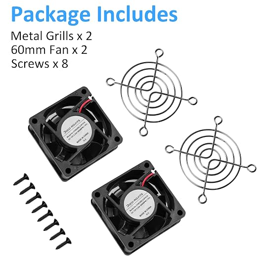 60mm 12V DC Cooling Fan - PANOMOUNTS CF6025 High Airflow 60mm 25mm 12V 2Pin Amp Fans for Car Audio Vent Cooling Fan Low Noise 5600RPM 2-Pack