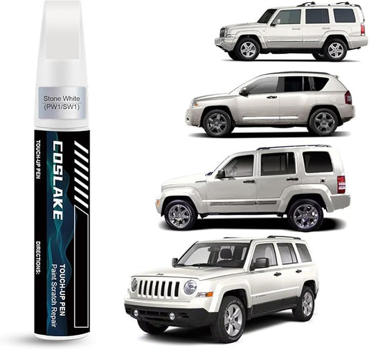 Car Touch Up Paint(Stone White(PW1/SW1)) for Jeep, Car Paint Scratch Repair Kit, Quick & Easy Solution to Repair, 2 in 1 Scratch Remover Pen with Color-Matched