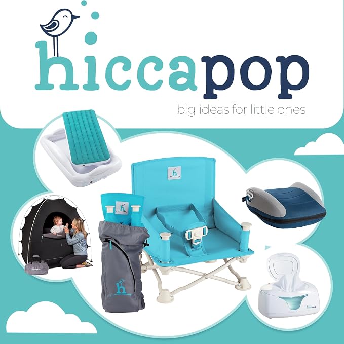 Hiccapop OmniBoost Travel Booster Seat with Tray for Baby | Folding Portable Seat for Dining Table, Camping, Beach, Grandma’s | Tip-Free Design Straps to Kitchen Chairs