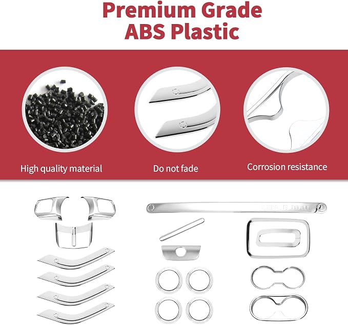 18PCS Full Set Interior Trim Kit for Jeep Wrangler JK JKU 2011-2018 4 Door,Center Console Door Handle Side Outlet Cup Holder Gear Cover Trim (Chrome)