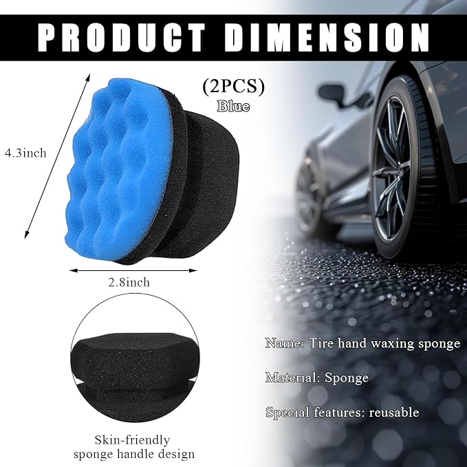 KVAEY 2 PCS Tire Dressing Applicator Pads, Reusable Hex Grip Tire Shine Applicator Polishing Sponge Pads, Wheel Tire Shine Detailing Foam for Most Vehicles, Car Accessories (Blue, 4.33")