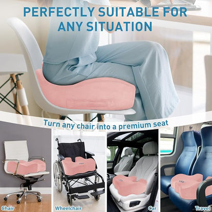 BlissTrends Extra Thick Seat Cushion for Office Chair & Car Seat, Pink | Tailbone & Sciatica Relief, Ergonomic Support, High-Density Memory Foam, Comfort for Extended Sitting