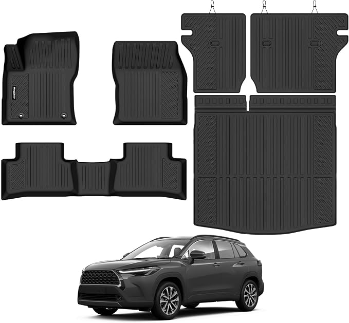 Floor Mats for 2022-2026 Toyota Corolla Cross Hybrid, Trunk Mat and Backrest Mat All Weather TPE Protector for Toyota Corolla Cross Accessories