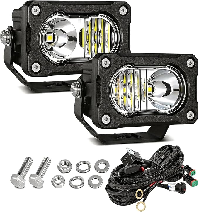 2PCS 3 Inch LED Pod Lights 40W Small Surron Driving Lights | Combo Beam Off Road 4x4 Ditch Lights with DT Wiring Harness Kit Work Light Cube Bumper Lights Fog Light for Truck Motorcycle