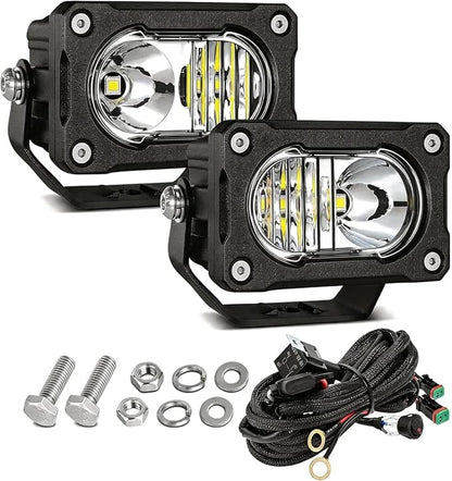 2PCS 3 Inch LED Pod Lights 40W Small Surron Driving Lights | Combo Beam Off Road 4x4 Ditch Lights with DT Wiring Harness Kit Work Light Cube Bumper Lights Fog Light for Truck Motorcycle