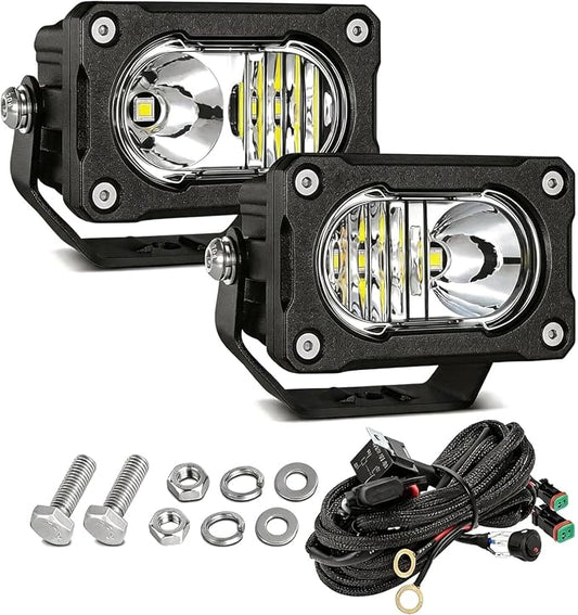 2PCS 3 Inch LED Pod Lights 40W Small Surron Driving Lights | Combo Beam Off Road 4x4 Ditch Lights with DT Wiring Harness Kit Work Light Cube Bumper Lights Fog Light for Truck Motorcycle