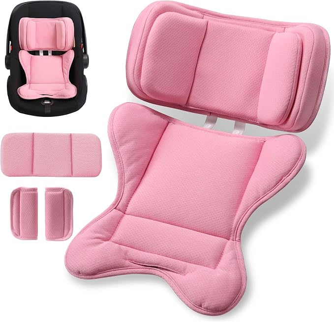TinlyFinly Infant Insert Compatible with Doona, Graco, Britax, Chicco, Evenflo Car Seat, Adjustable Baby Head Body Support Cushion for Newborn to Toddler, Fits Infant Car Seat and Stroller (Pink)