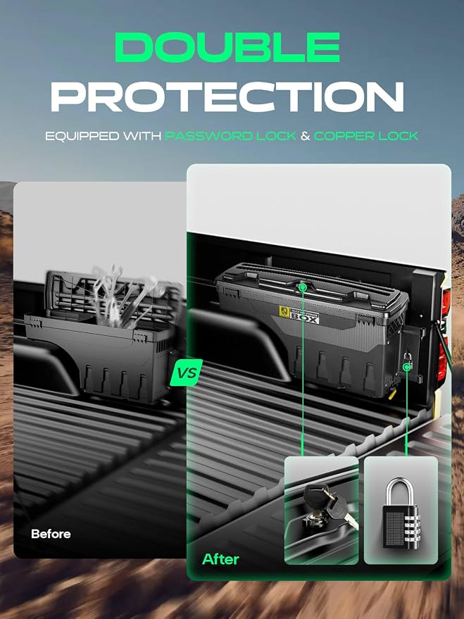 YHTAUTO Truck Bed Storage Tool Box Lockable Compatible with 2019-2025 Ram 1500, Driver Side, Not Fit Classic Model, Will Not Work with RamBox, Swing Waterproof Wheel Well Toolbox