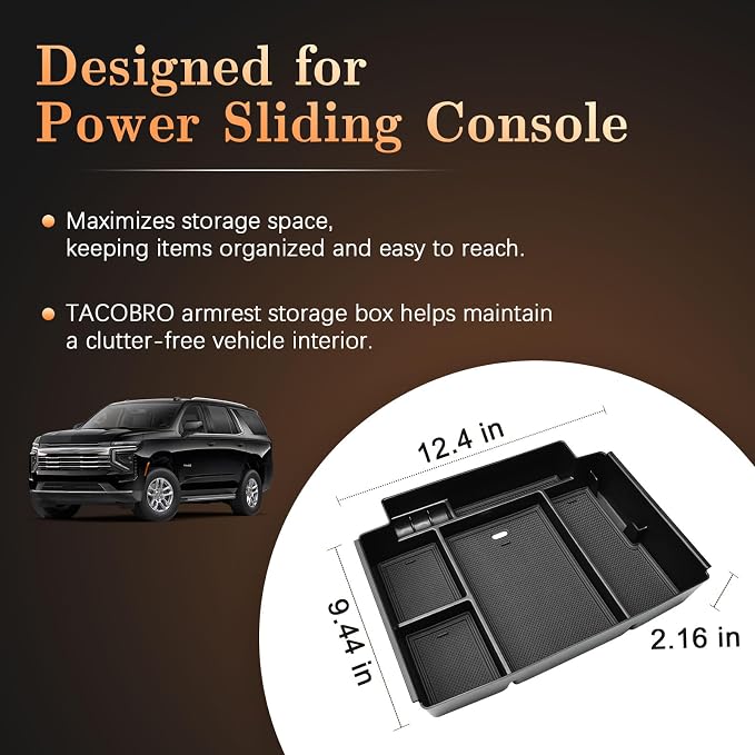 Center Console Organizer for GMC Yukon & Chevy Tahoe/Suburban | 2021-2026, Compatible with Power Sliding Console Storage Box ONLY, Denali/High Country, Easy Installation