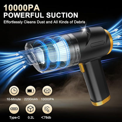 3-in-1 Cordless Handheld Vacuum Cleaner, 10KPa Car Vacuum and Air Duster,Type-C Rechargeable with Washable HEPA Filter and LED Light for Car Interior,Home,Office and Pet Hair