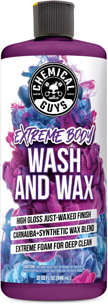 Chemical Guys Extreme Bodywash & Wax Foaming Car Wash Soap, (Works with Foam Cannons/Guns or Bucket Washes) For Trucks, Motorcycles, RVs & More, 32 fl oz, Grape Scent