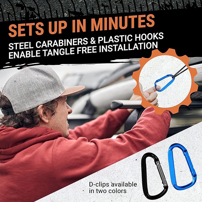 Truck Bed Cargo Net – 3 x 4 Foot, Heavy-Duty Elastic Mesh with 12 Hooks and 12 Blue Clips and Storage Bag for Pickup for Cargo Netting, Securing Loads in Trailers, SUVs & Roof Racks